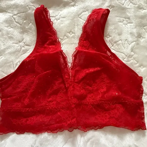 Victoria's Secret Red Sexy Tee Sequin Posey Lace Triangle Bralette | Medium NWT - Picture 1 of 5